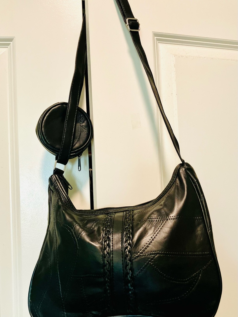 Vintage Black Patchwork Lambskin Leather Hobo Bag & Coin Purse NWOT